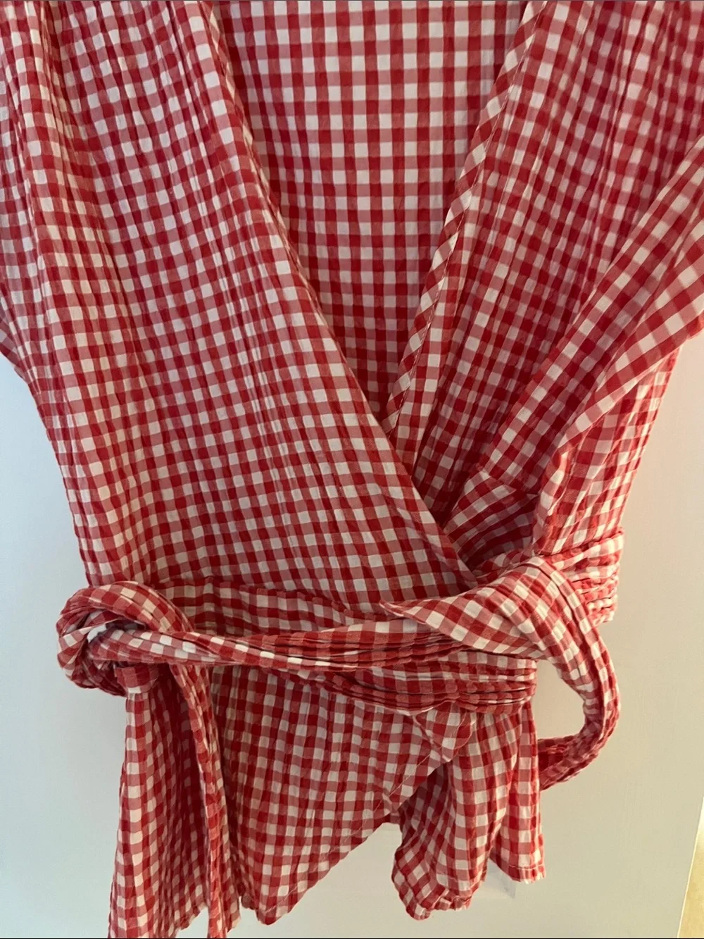 Madewell Red & White Gingham Wrap Blouse